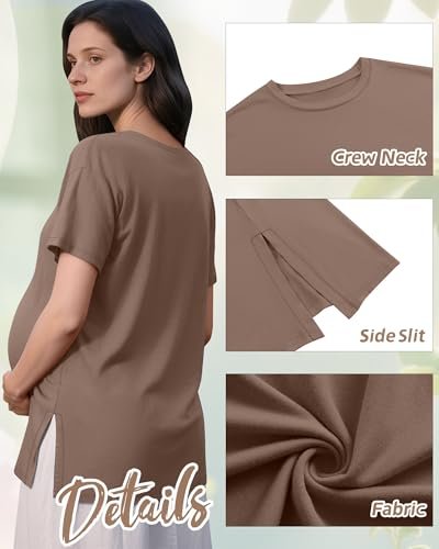 Riyiper 4 Pack Women's Maternity T Shirts, Short Sleeve Split Side Pregnancy Tee Tops Casual Loose Crewneck Maternity Clothes