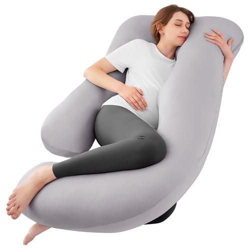 Sasttie Pregnancy Pillows for Sleeping, U Shaped Cooling Full Body Pillow with Removable Cover, Pregnant Women Must Haves, Maternity Essential, Light Grey