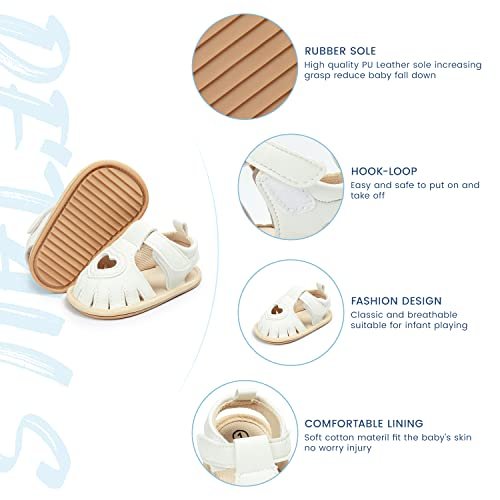 Sawimlgy Baby Girls Boys Sandals Summer Flowers Shoe Rubber Sole PU Leather Mesh Infant Toddler First Walkers Princess Dress Outdoor Shoes