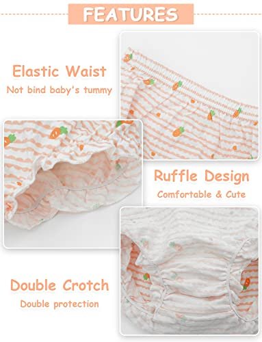 SEAUR Baby Girls Cotton Bloomers Toddler Cute Ruffle Diaper Cover Soft Assorted Underwear Breathable Panties 4 Pack