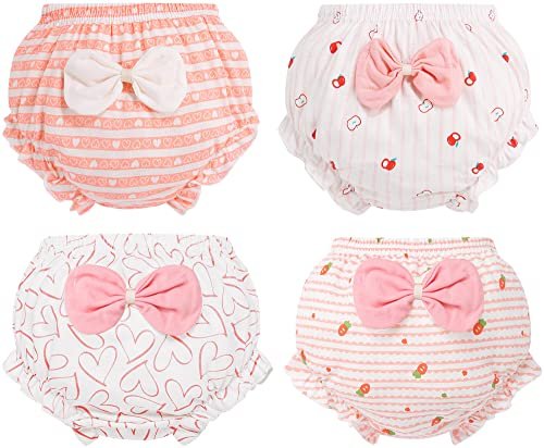SEAUR Baby Girls Cotton Bloomers Toddler Cute Ruffle Diaper Cover Soft Assorted Underwear Breathable Panties 4 Pack