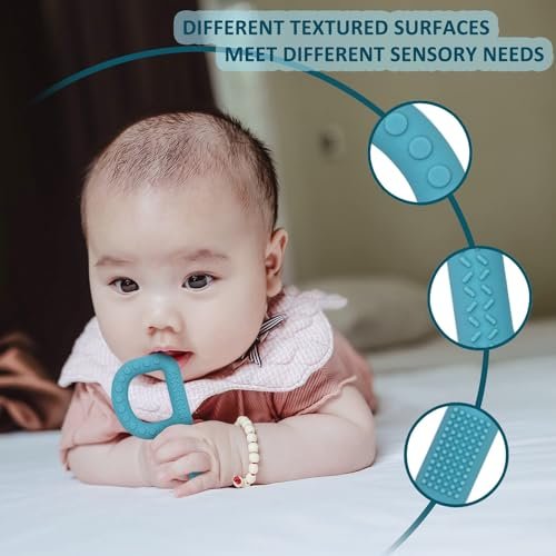 Sensory Chew Toys for Autistic Children 4 Pack, P Shape Sensory Toys for Babies Toddlers, Baby Teething Toys for 3-6 6-12 Months Oral Motor Stimulation, Silicone Chewy Necklaces for Kids Adults