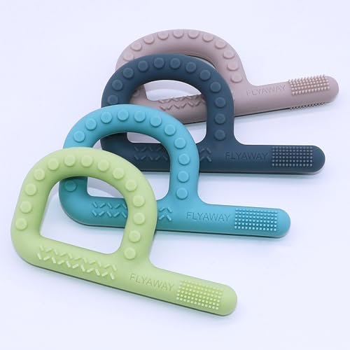 Sensory Chew Toys for Autistic Children 4 Pack, P Shape Sensory Toys for Babies Toddlers, Baby Teething Toys for 3-6 6-12 Months Oral Motor Stimulation, Silicone Chewy Necklaces for Kids Adults