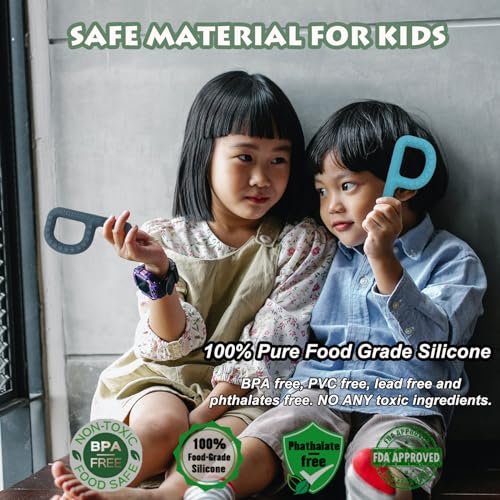 Sensory Chew Toys for Autistic Children 4 Pack, P Shape Sensory Toys for Babies Toddlers, Baby Teething Toys for 3-6 6-12 Months Oral Motor Stimulation, Silicone Chewy Necklaces for Kids Adults