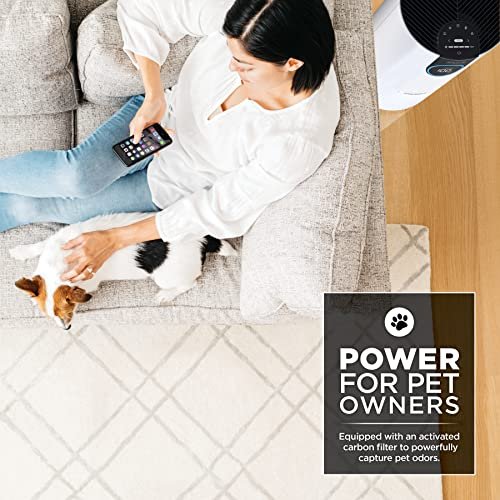 Shark Air Purifier For Home Pets, Allergies, Pet Hair, HEPA Air Filter, 500 Sq Ft, Small Room, Bedroom, Odor Eliminator Clean Sense, Captures 99.98% of Particles, Pet Dander, Fur, Allergens HP102PET