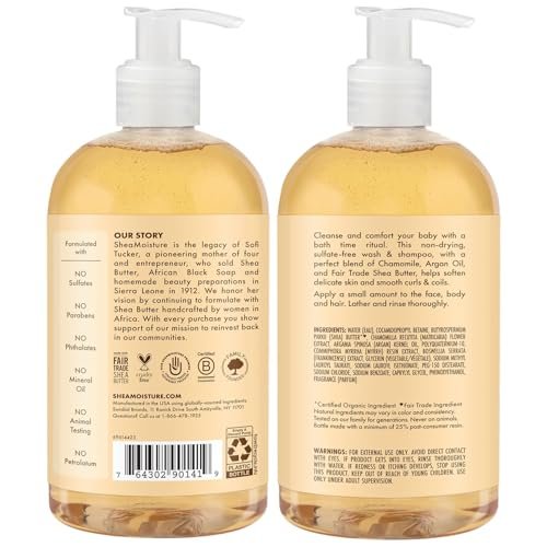 Shea Moisture Baby Care Set – Baby Wash & Shampoo + Baby Conditioner, Delicate Skin & Hair Care, Moisturizer & Detangler for Coily & Curly Hair, 13 Oz Ea (2 Piece Set)