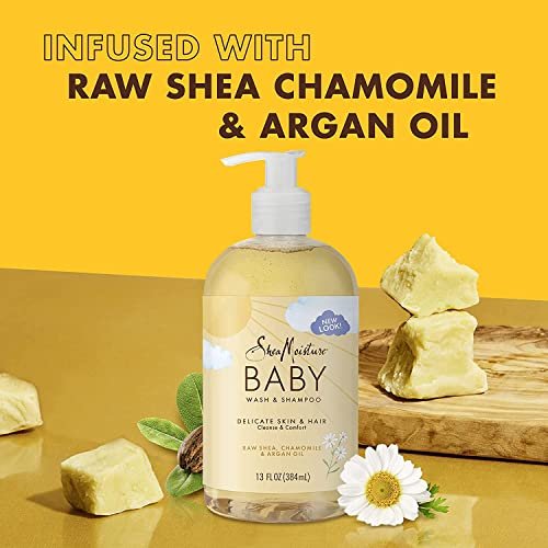 SheaMoisture Baby Wash & Shampoo for All Skin Types Raw Shea, Chamomile & Argan Oil Baby Wash and Shampoo with Frankincense & Myrrh to Help Cleanse 13 oz, Gold, Packaging may vary