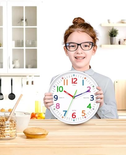 Silent Kids Wall Clock – Non-Ticking, Battery-Powered, Ideal for Teaching Time and Stylish Décor in Any Room - 8 Inch