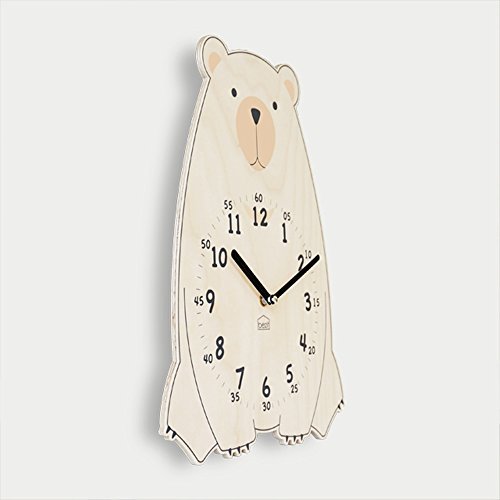 Silent Kids Wall Clock - Non-Ticking, Decorative, Cute Wooden Clock for Nursery, Children, Toddler, Baby Room, Battery Operated - Bear, Unicorn, Owl (Brown Bear)