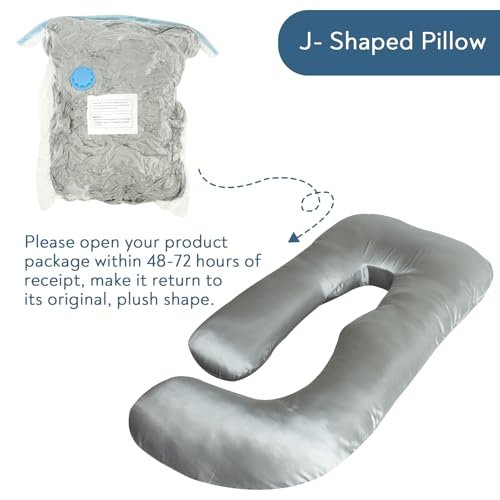 Silky Satin Pregnancy Pillows for Sleeping, U Shaped Cooling Full Body Maternity Pillow with Removable Satin Cover, Support for Back, Legs, Belly, Hip - Body Pillows for Pregnant Women, Grey