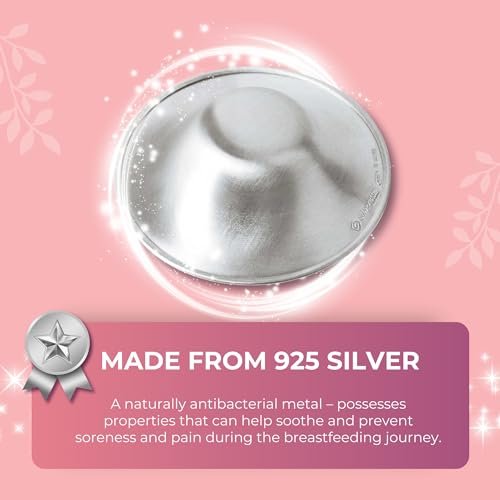 SILVERETTE® The Original Silver Nursing Cups, Nipple Covers for Breastfeeding Essentials, Pure 925 Silver Nipple Shields for Breastfeeding Newborn, Lightweight Nursing Cups, Regular Size