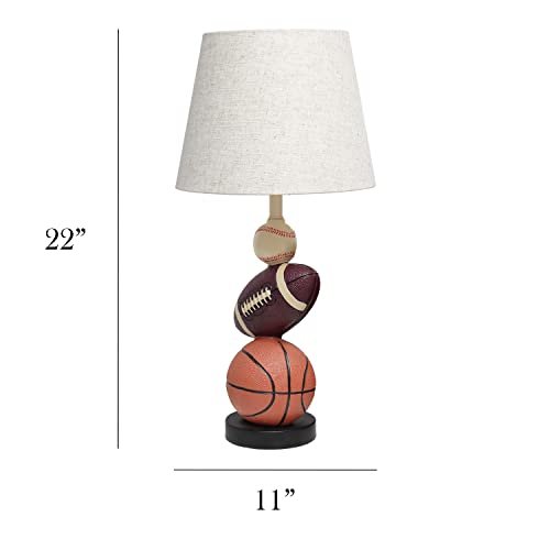Simple Designs LT1082-SPT SportsLite 22" Tall Popular Sports Combo Basketball, Baseball, Football Polyresin Table Desk Lamp w Light Beige Fabric Shade for Kids' Room, Nursery,Bedroom,Gameroom,Mancave