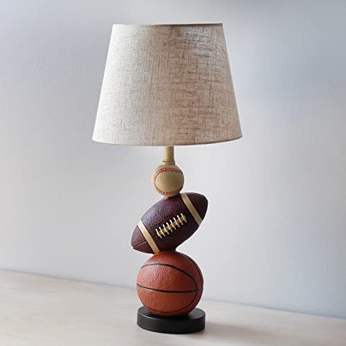 Simple Designs LT1082-SPT SportsLite 22" Tall Popular Sports Combo Basketball, Baseball, Football Polyresin Table Desk Lamp w Light Beige Fabric Shade for Kids' Room, Nursery,Bedroom,Gameroom,Mancave
