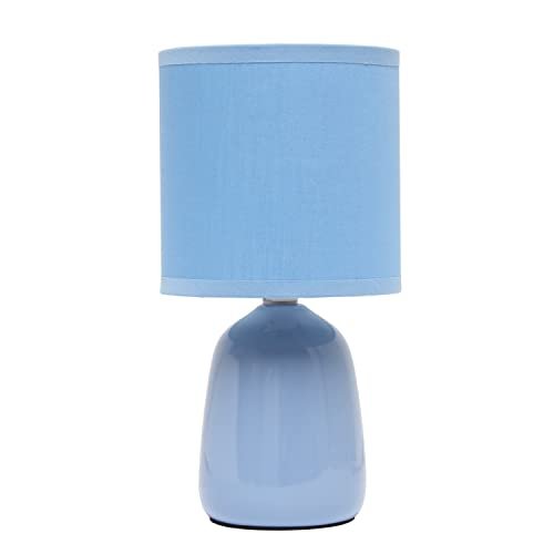 Simple Designs LT1134-SKY 10.04" Tall Traditional Ceramic Thimble Base Bedside Table Desk Lamp w Matching Fabric Shade for Home Decor, Nightstand, Bedroom, Living Room, Entryway, Office, Sky Blue