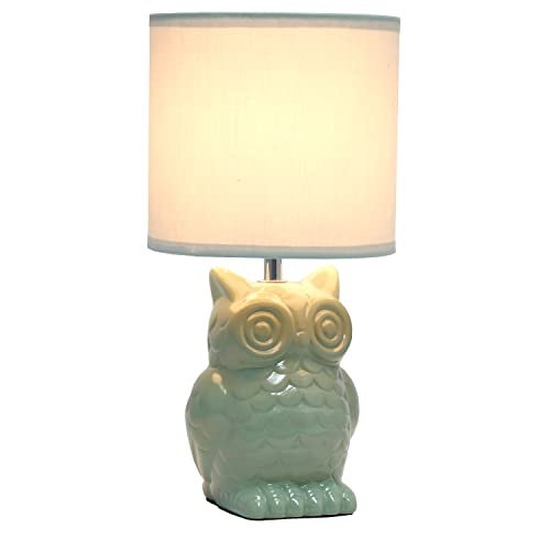 Simple Designs LT1136-SGE 12.8" Tall Contemporary Ceramic Owl Bedside Table Desk Lamp w Matching Fabric Shade for Decor, Bedroom, Nightstand, Living Room, Entryway, Kids' Room, Nursery, Sage Green
