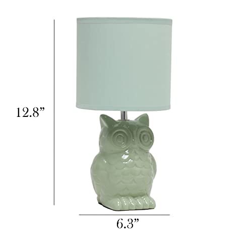 Simple Designs LT1136-SGE 12.8" Tall Contemporary Ceramic Owl Bedside Table Desk Lamp w Matching Fabric Shade for Decor, Bedroom, Nightstand, Living Room, Entryway, Kids' Room, Nursery, Sage Green