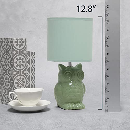 Simple Designs LT1136-SGE 12.8" Tall Contemporary Ceramic Owl Bedside Table Desk Lamp w Matching Fabric Shade for Decor, Bedroom, Nightstand, Living Room, Entryway, Kids' Room, Nursery, Sage Green