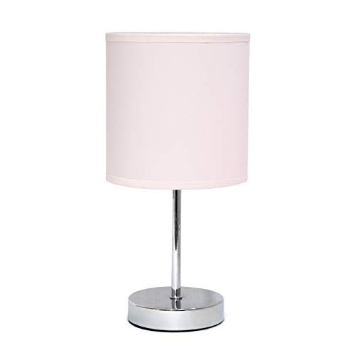 Simple Designs LT2007-BPK Chrome Mini Basic Table Lamp with Fabric Shade, Blush Pink