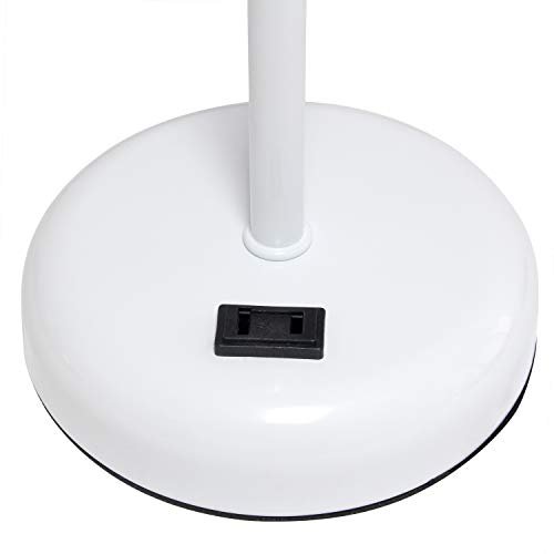 Simple Designs LT2024-POW White Stick Table Desk Lamp with Charging Outlet and Drum Fabric Shade, Light Pink