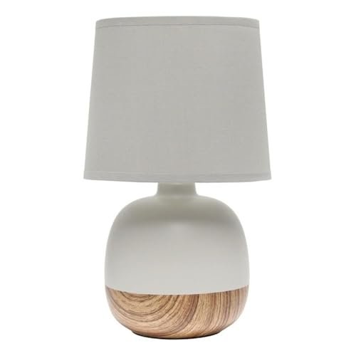 Simple Designs LT2078-LWG Petite Mid Century Table Lamp, Light Wood and Light Gray