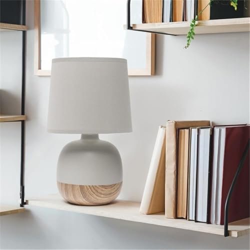 Simple Designs LT2078-LWG Petite Mid Century Table Lamp, Light Wood and Light Gray