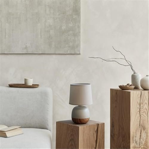 Simple Designs LT2078-LWG Petite Mid Century Table Lamp, Light Wood and Light Gray