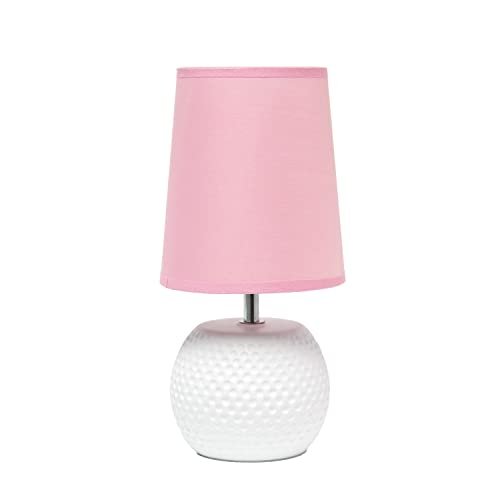 Simple Designs LT2084-PNK Mini Studded Texture White Ceramic Bedside Table Lamp, Pink