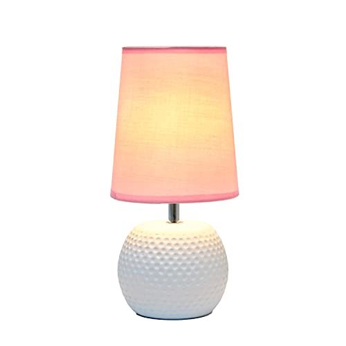 Simple Designs LT2084-PNK Mini Studded Texture White Ceramic Bedside Table Lamp, Pink