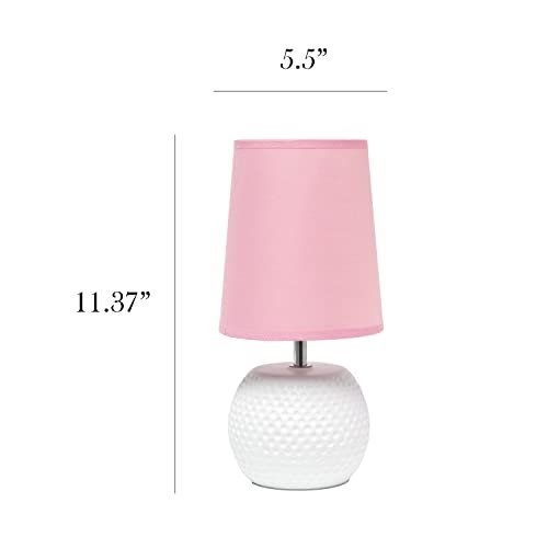 Simple Designs LT2084-PNK Mini Studded Texture White Ceramic Bedside Table Lamp, Pink