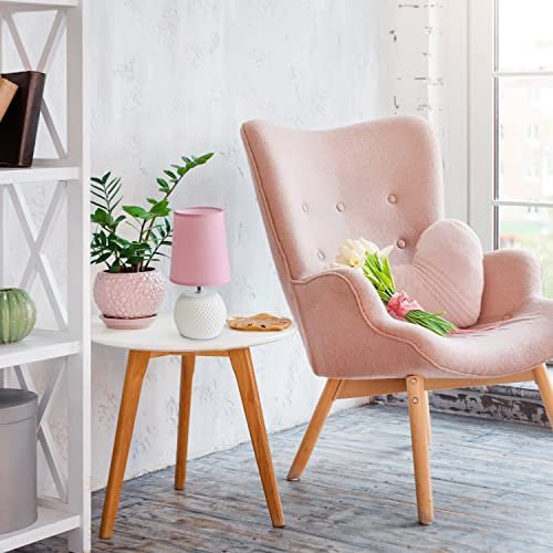 Simple Designs LT2084-PNK Mini Studded Texture White Ceramic Bedside Table Lamp, Pink