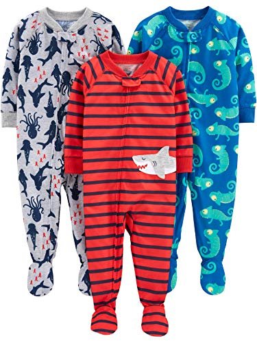 Simple Joys by Carter's Toddlers and Baby Boys' Loose-Fit Polyester Jersey Footed Pajamas, Pack of 3