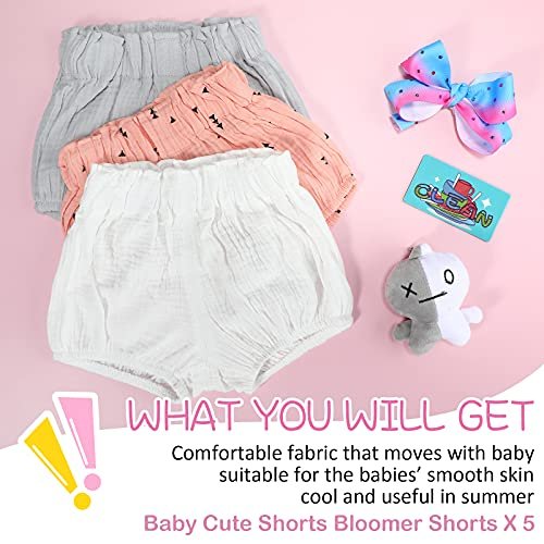 Sintege 5 Pieces Baby Linen Bloomer Short Blend Summer Loose Bloomer for Unisex Boy Girl (Assorted Color,3-6 Months)