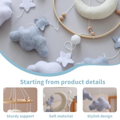 Sleeping Bear Baby Crib Mobile - Handmade Soothing Bedtime Baby Mobile for Crib - Felt Night Mood Nursery Decor for Baby Boys & Girls - Easy Assembly & Durable – Perfect Newborn Gifts