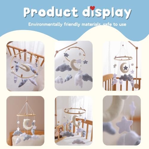Sleeping Bear Baby Crib Mobile - Handmade Soothing Bedtime Baby Mobile for Crib - Felt Night Mood Nursery Decor for Baby Boys & Girls - Easy Assembly & Durable – Perfect Newborn Gifts