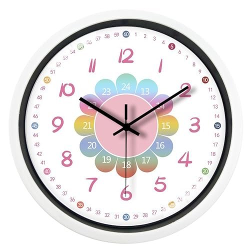 Small Wall Clock, 8 Inch Silent Non-Ticking Battery Operated Wall Clock, Kids Pink Childrens Learning Clock for Kids Room, Playroom, Bedroom, Nursery, School,Classroom
