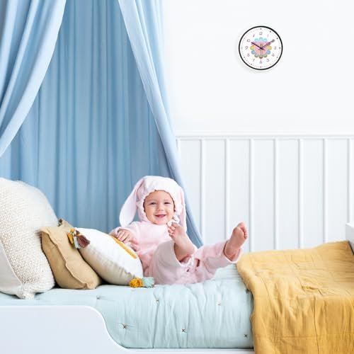 Small Wall Clock, 8 Inch Silent Non-Ticking Battery Operated Wall Clock, Kids Pink Childrens Learning Clock for Kids Room, Playroom, Bedroom, Nursery, School,Classroom