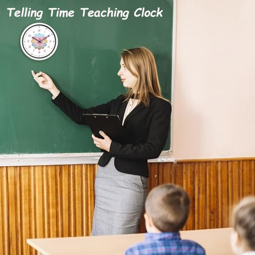 Small Wall Clock, 8 Inch Silent Non-Ticking Battery Operated Wall Clock, Kids Pink Childrens Learning Clock for Kids Room, Playroom, Bedroom, Nursery, School,Classroom