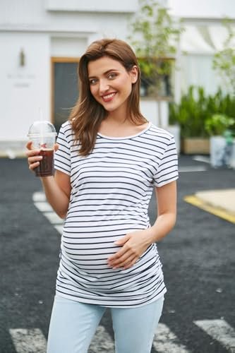 Smallshow Women's 4 Pack Maternity Shirts Short Sleeve Pregnancy Tops Clothes