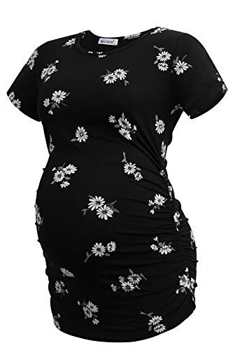 Smallshow Women's Maternity Tops Side Ruched Tunic T-Shirt Pregnancy Clothes