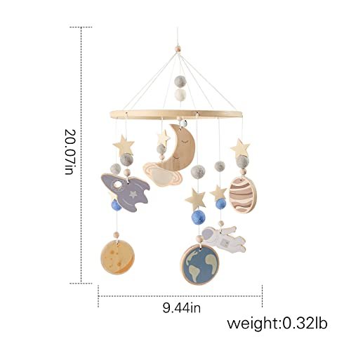 Space Nursery Mobile - Wooden Baby Mobile - Solar System Crib Mobile Astronaut Space Theme Nursery Bed Decoration, Gift for Newborn (Blue)