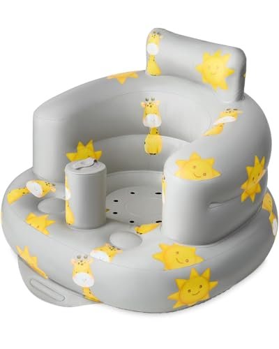 SplashEZ Inflatable Baby Seat - Sit-Up Chair for Kids 3 Months to 3 Years, Blow-Up Baby Seat with Air Pump for Home, Inflatable Sit Me Up Chair for Infant Back Support, Floor & Travel, Giraffes