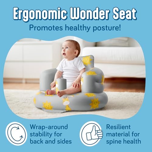 SplashEZ Inflatable Baby Seat - Sit-Up Chair for Kids 3 Months to 3 Years, Blow-Up Baby Seat with Air Pump for Home, Inflatable Sit Me Up Chair for Infant Back Support, Floor & Travel, Giraffes