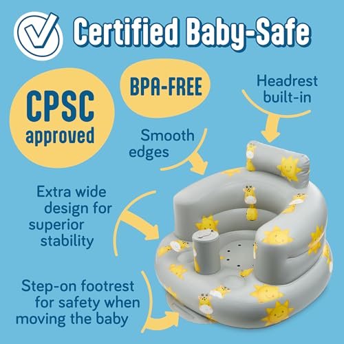 SplashEZ Inflatable Baby Seat - Sit-Up Chair for Kids 3 Months to 3 Years, Blow-Up Baby Seat with Air Pump for Home, Inflatable Sit Me Up Chair for Infant Back Support, Floor & Travel, Giraffes