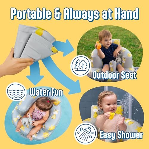 SplashEZ Inflatable Baby Seat - Sit-Up Chair for Kids 3 Months to 3 Years, Blow-Up Baby Seat with Air Pump for Home, Inflatable Sit Me Up Chair for Infant Back Support, Floor & Travel, Giraffes