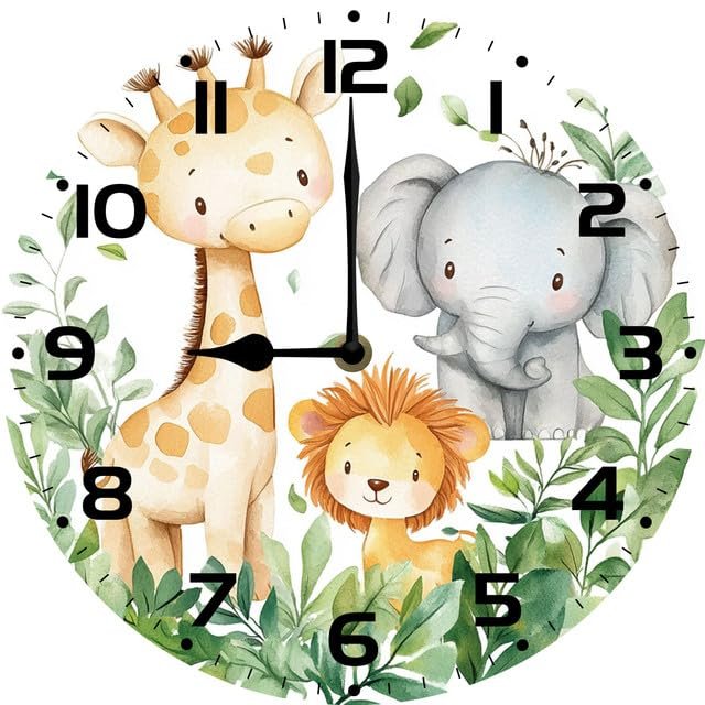 SRongmao Cute Baby Animal Wall Clock Funny Nursery Wood Clock 10inch Silent Non-Ticking Quartz Battery Operated for Living Room Kitchen Bedroom Housewarming