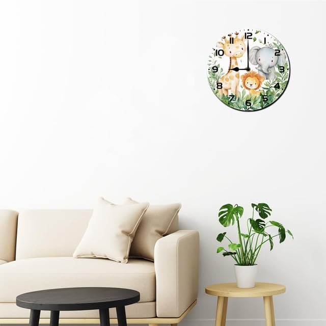 SRongmao Cute Baby Animal Wall Clock Funny Nursery Wood Clock 10inch Silent Non-Ticking Quartz Battery Operated for Living Room Kitchen Bedroom Housewarming