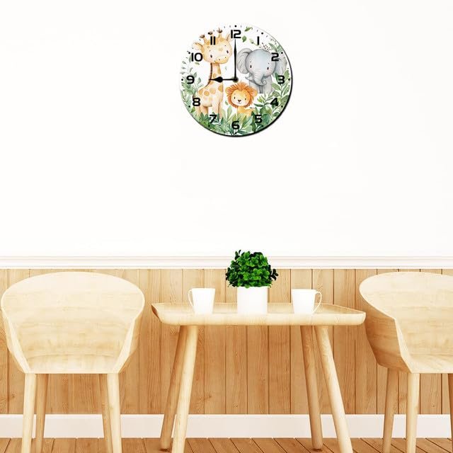 SRongmao Cute Baby Animal Wall Clock Funny Nursery Wood Clock 10inch Silent Non-Ticking Quartz Battery Operated for Living Room Kitchen Bedroom Housewarming