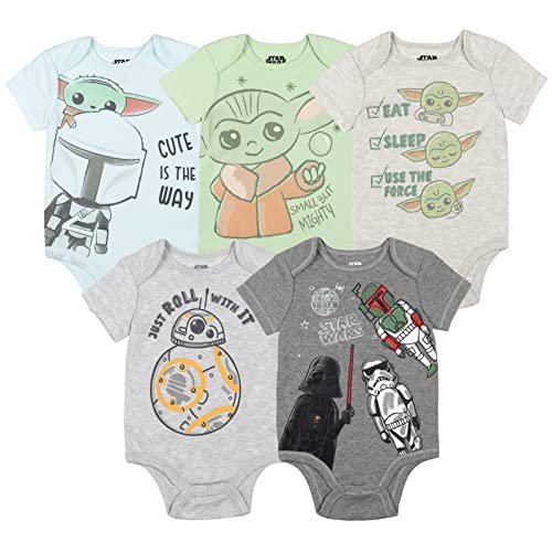 STAR WARS Chewbacca C-3PO R2-D2 Darth Vader Yoda 5 Pack Short Sleeve Bodysuits Newborn to Infant