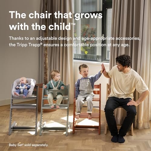 Stokke Tripp Trapp Chair (Natural) + Tripp Trapp Newborn Set (Grey) - Cozy, Safe & Simple to Use - for Newborns Up to 20 lbs