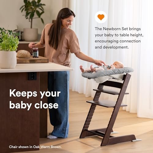 Stokke Tripp Trapp Chair (Natural) + Tripp Trapp Newborn Set (Grey) - Cozy, Safe & Simple to Use - for Newborns Up to 20 lbs